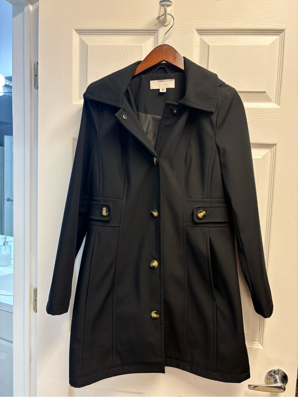 Anne Klein Black Trench Coat with Gold-Tone Buttons